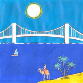  In the magazine "Why?" Section "From Around the World". Edited by Young Technician. Published in the magazine. Topic: Saudi Arabia and Egypt plan to build a bridge across the Red Sea. Artist: Marat Bryzgalov.