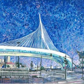 Jerusalem. String Bridge. Genre: Pointillism, Impressionism. Series: Views of Jerusalem. For the Jewish calendar. Artist: Marat Bryzgalov. The calendar was printed in Moscow, commissioned by the Moscow Choral Synagogue.