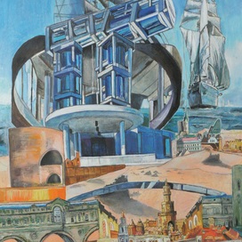 "The Gates of Worlds and Times" - A Fantastic Landscape. The central part of a triptych. Oil on canvas. The central part of a triptych. Artist Marat Bryzgalov.