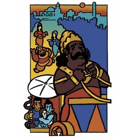 Sumantra takes away Rama, Sita and Lakshmana on the chariot