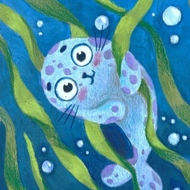 Cute Seal Among Seaweed