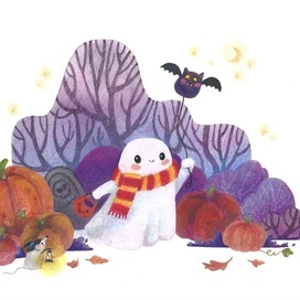 A Friendly Ghost Among Pumpkins