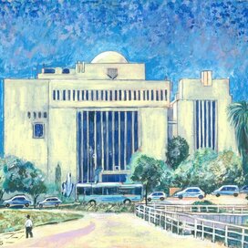 Jerusalem.The main synagogue.City landscape.Genre of painting:Pointillism, Impressionism.Series: Views of Jerusalem.Illustration for the Jewish calendar.Artist Marat Bryzgalov.Technique: paper, acrylic paints, brushes.The calendar was printed in Moscow in 2021, commissioned by the Moscow Choral Synagogue of the Torah Mi-Zion Educational Center.