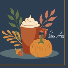 Vector illustration of a hot autumn drink in cartoon style. Vertical banner.