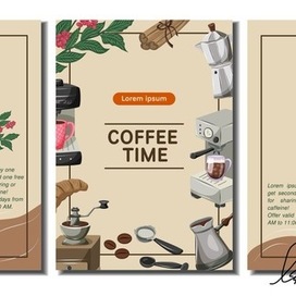 Set of vector flyers for coffee shops, coffee houses, cafes, baristas, and bakeries.