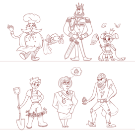 Character lineup for the children's book "Caramella: The Stolen Cake Mystery" 