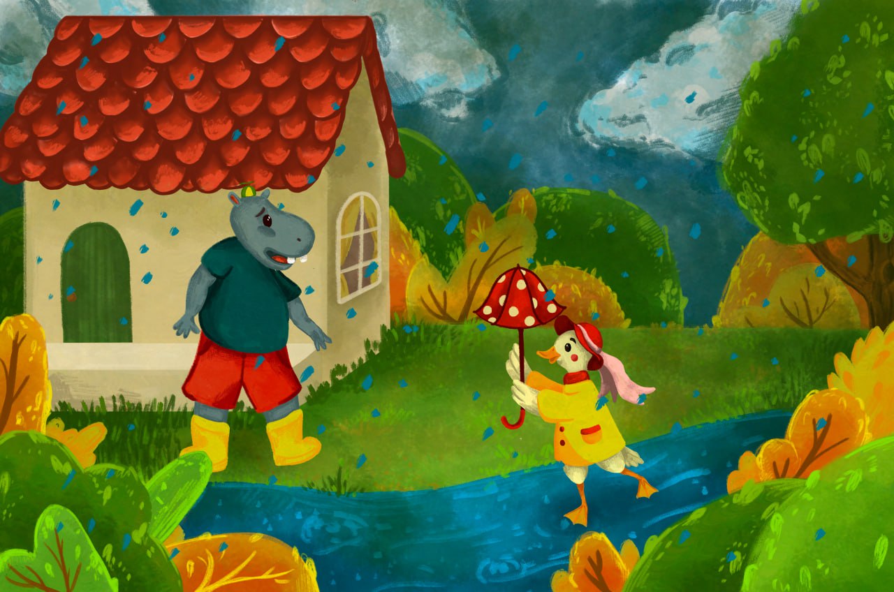 Utya and Motya's Walk in the Rain