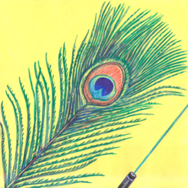 In the magazine "Why?" Section "From Around the World". Publishing House - Young Technician. Published in the magazine. Illustration for printing in a smaller format. Topic: New lasers based on the study of the reflective effect of peacock feathers. Illustration style - decorative. Artist: Marat Bryzgalov.