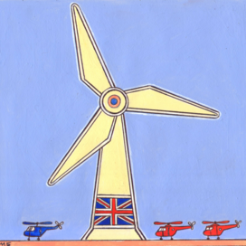To the magazine "Why?" Section "From Around the World". Publishing House "Young Technician". Published in the magazine. Illustration for printing in a smaller format. Topic: Giant Wind Generator. Artist: Marat Bryzgalov