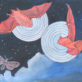 Bats. Echolocation. Illustration for the children's educational magazine "Why?" Section: "About Our Lesser Brothers". Genre: Animalistics. Artist: Marat Bryzgalov.