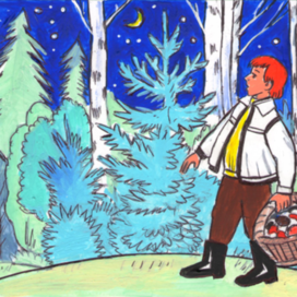 Illustration - What to do if you get lost in the forest? Section: Left-Handed Tasks. Illustration for the magazine "Left-Handed". Published by the Young Technician publishing house. The illustration is published in the magazine. Decorative style. Artist: Marat Bryzgalov.