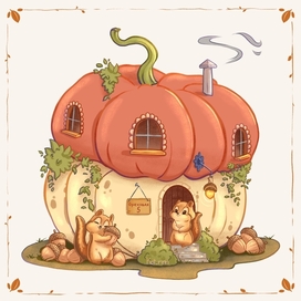 Pumpkin house with chipmunks
