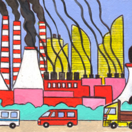 Illustration for the children's magazine "Lefty". Editorial office of "Young Technician". Section "Lefty's Tasks". Article about environmental issues and the fight against industrial air pollution. Published in the magazine.  Artist Marat Bryzgalov.