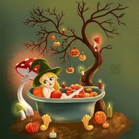 An atmospheric Halloween card with a mischievous witch