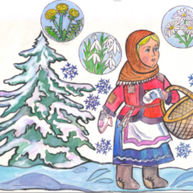 What flower did the evil stepmother order the girl to bring from the forest? In the fairy tale "The Twelve Months." The game section. The children's magazine "Why?" The publishing house "Yuny Tekhnik." The illustration was published in the magazine. The illustration technique used was watercolor paper, ink, and gouache. The artist was Marat Bryzgalov.