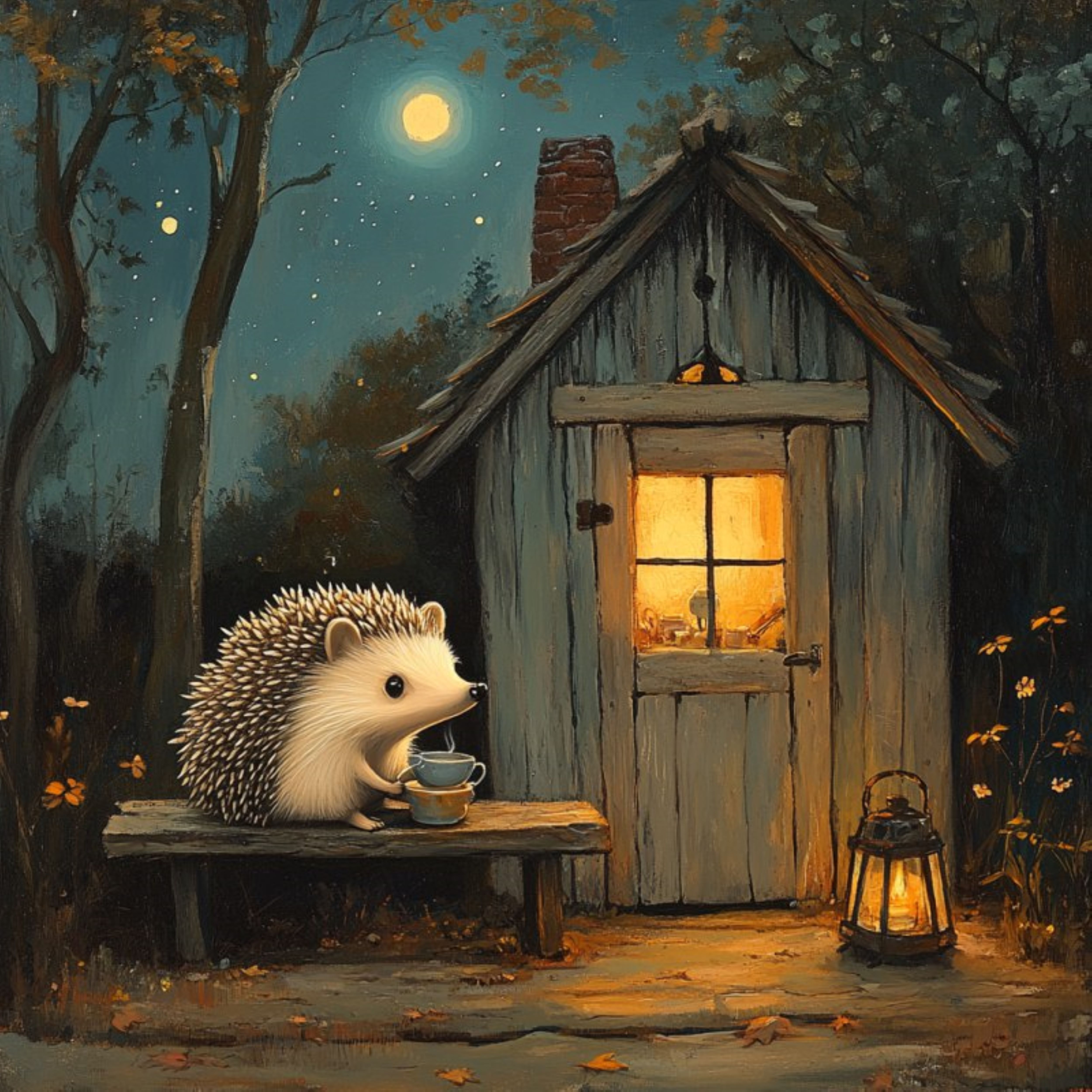 hedgehog with a cup of tea