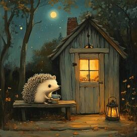 hedgehog with a cup of tea