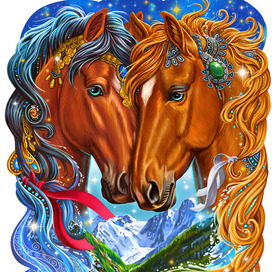 Лошади. Иллюстрация для пазлов