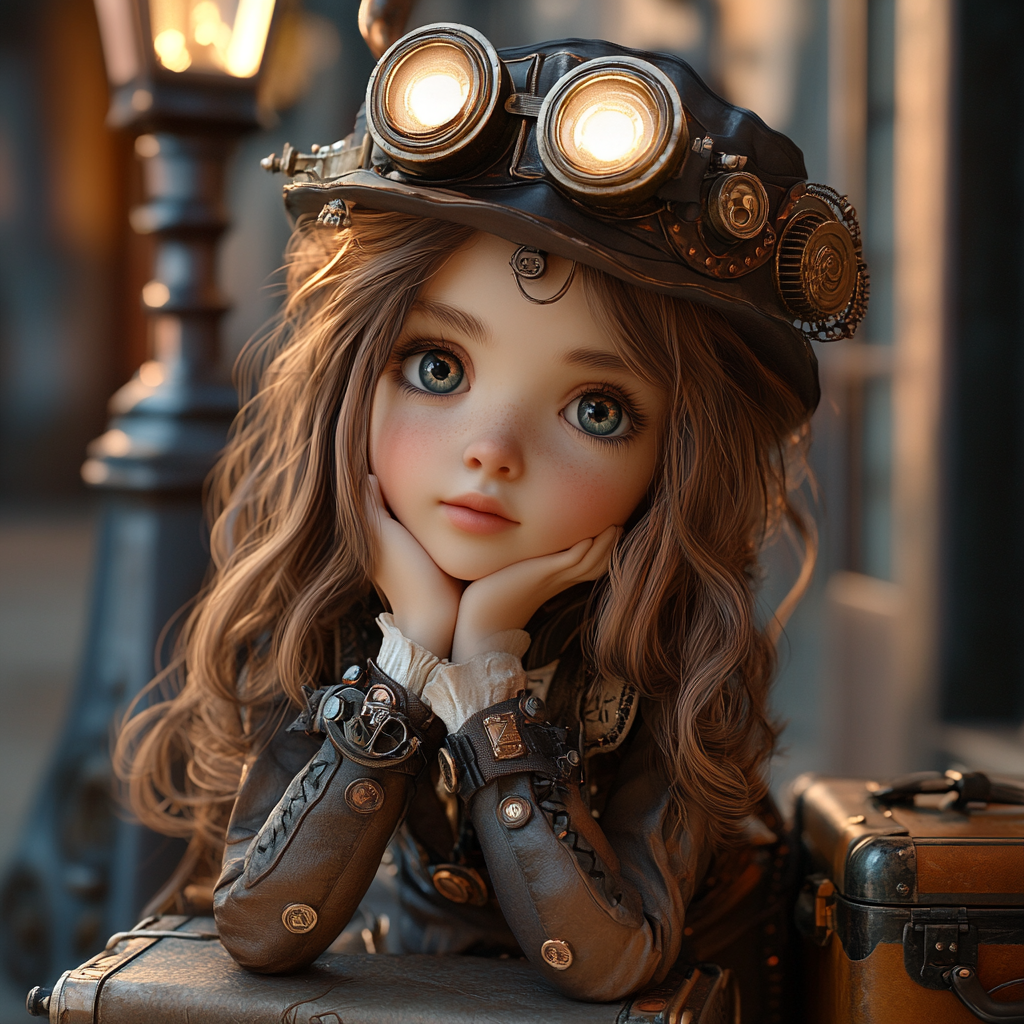 girl in a hat with lanterns