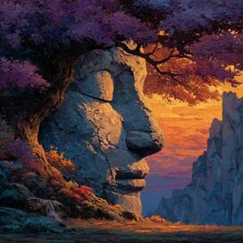 a stone head sunk into the ground