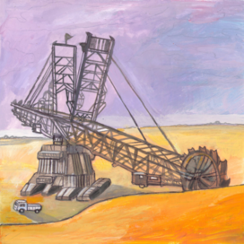 In the magazine "Why?" Section "From Around the World". Published by the Young Technician publishing house. Published in the magazine. Illustration for printing in a smaller format. Topic: Giant Quarry Excavator. Artist: Marat Bryzgalov.