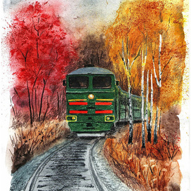 Электричка в осеннем лесу