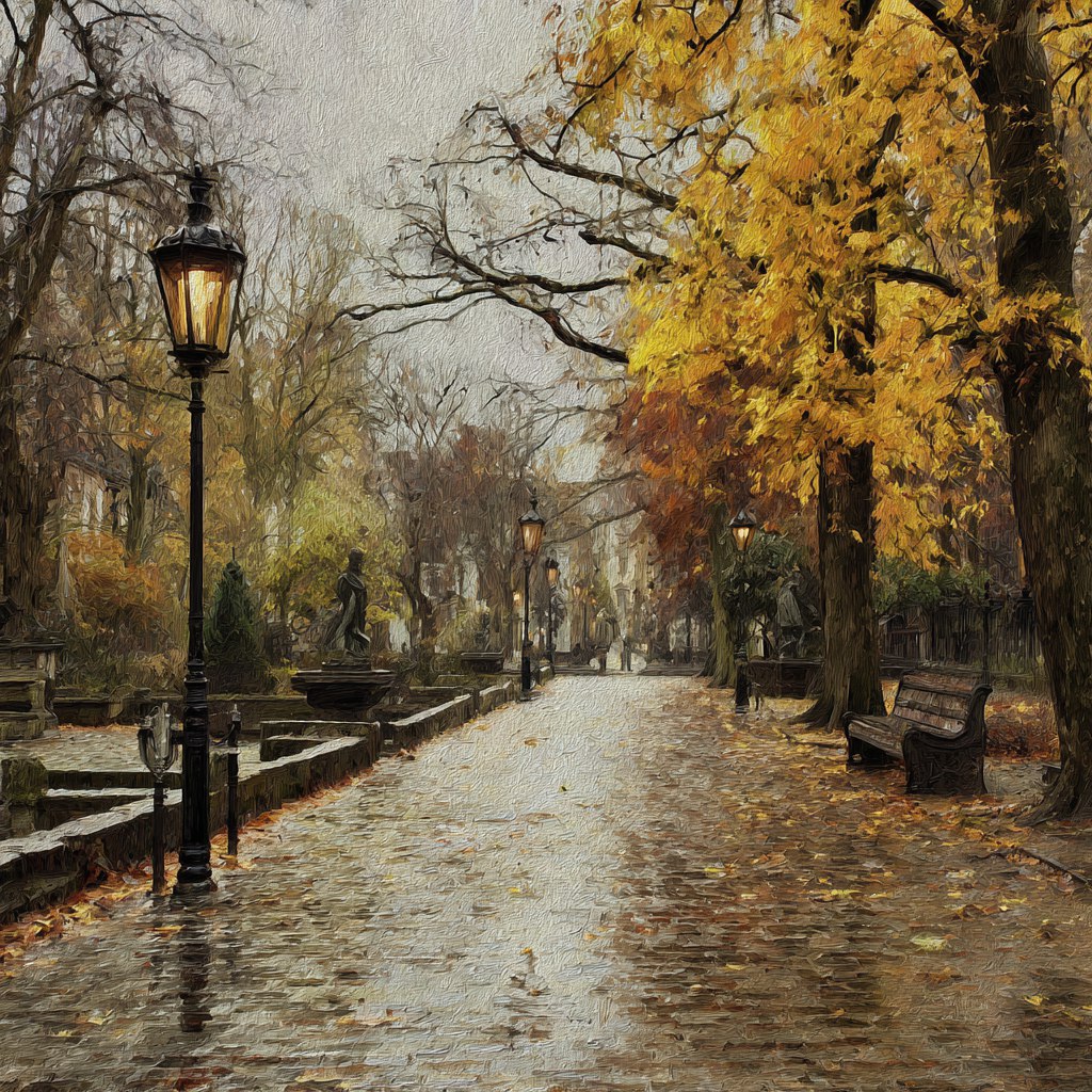 late autumn, rain.