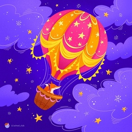 Little fox in a hot air balloon