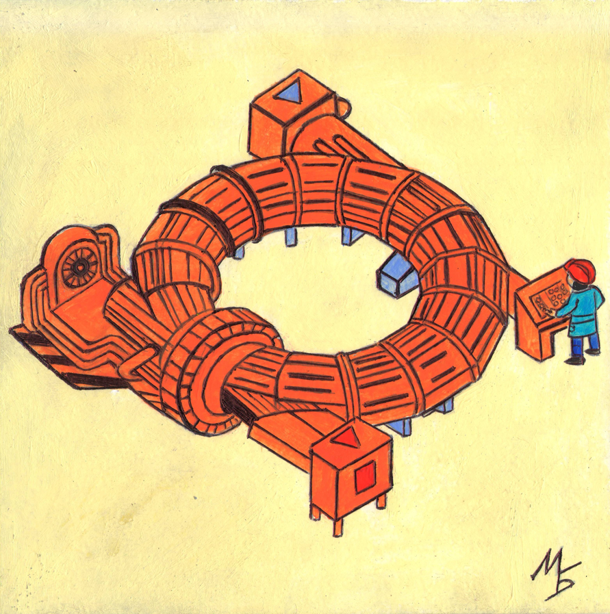 In the magazine "Why?" Section "From Around the World". Publishing House "Young Technician". Published in the magazine. Illustration on the topic: Trap for Antimatter.