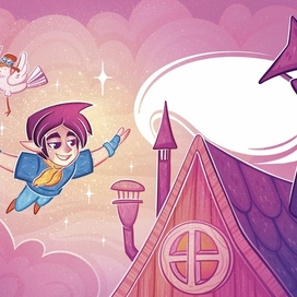 A boy flies in the clouds