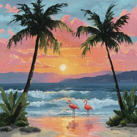 flamingos on the seashore