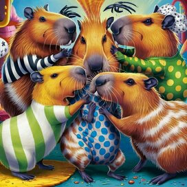 Illustration with funny capybaras from "Gossip Girls"