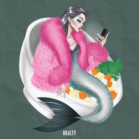 Illustration of "Herring under a Fur Coat" in a fashionable style