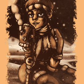 A girl in the middle of a snowy desert