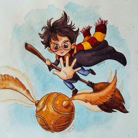 Watercolor illustration of Harry Potter