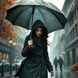 A girl under an umbrella