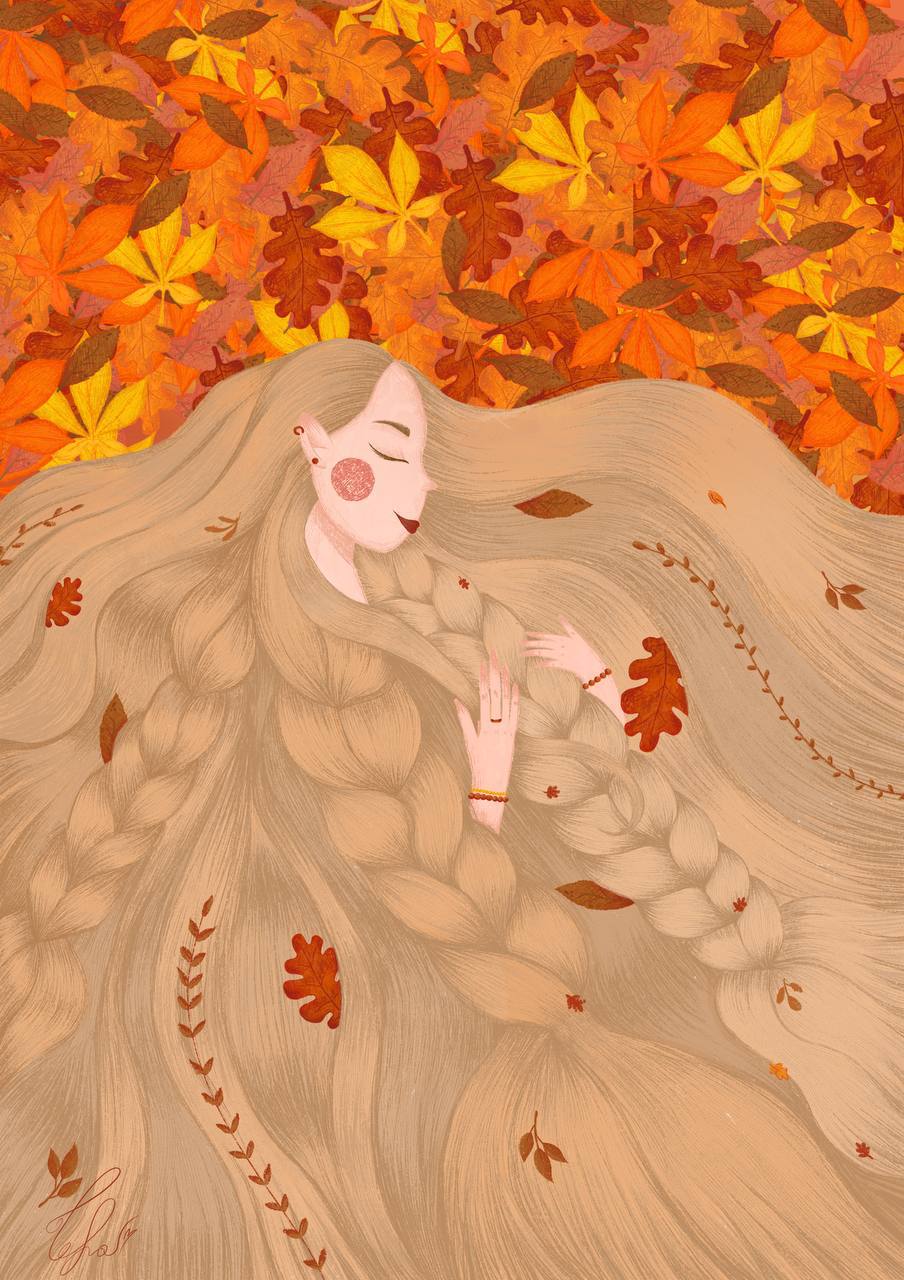 Autumn illustration with a girl