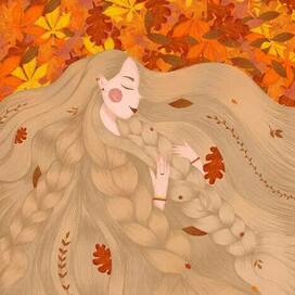 Autumn illustration with a girl