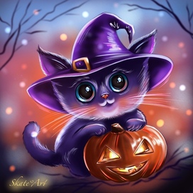 Cat and Pumpkin for Halloween, illustration, Procreate