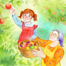 Бабушка и внучка сбор урожая