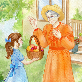 Бабушка и внучка с фруктами