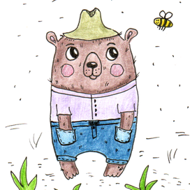 Персонаж медвежонок в шляпе