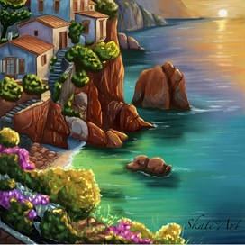 Italian landscape. Digital art, procreate