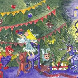 Новогодняя акварельная иллюстрация в детскую книгу