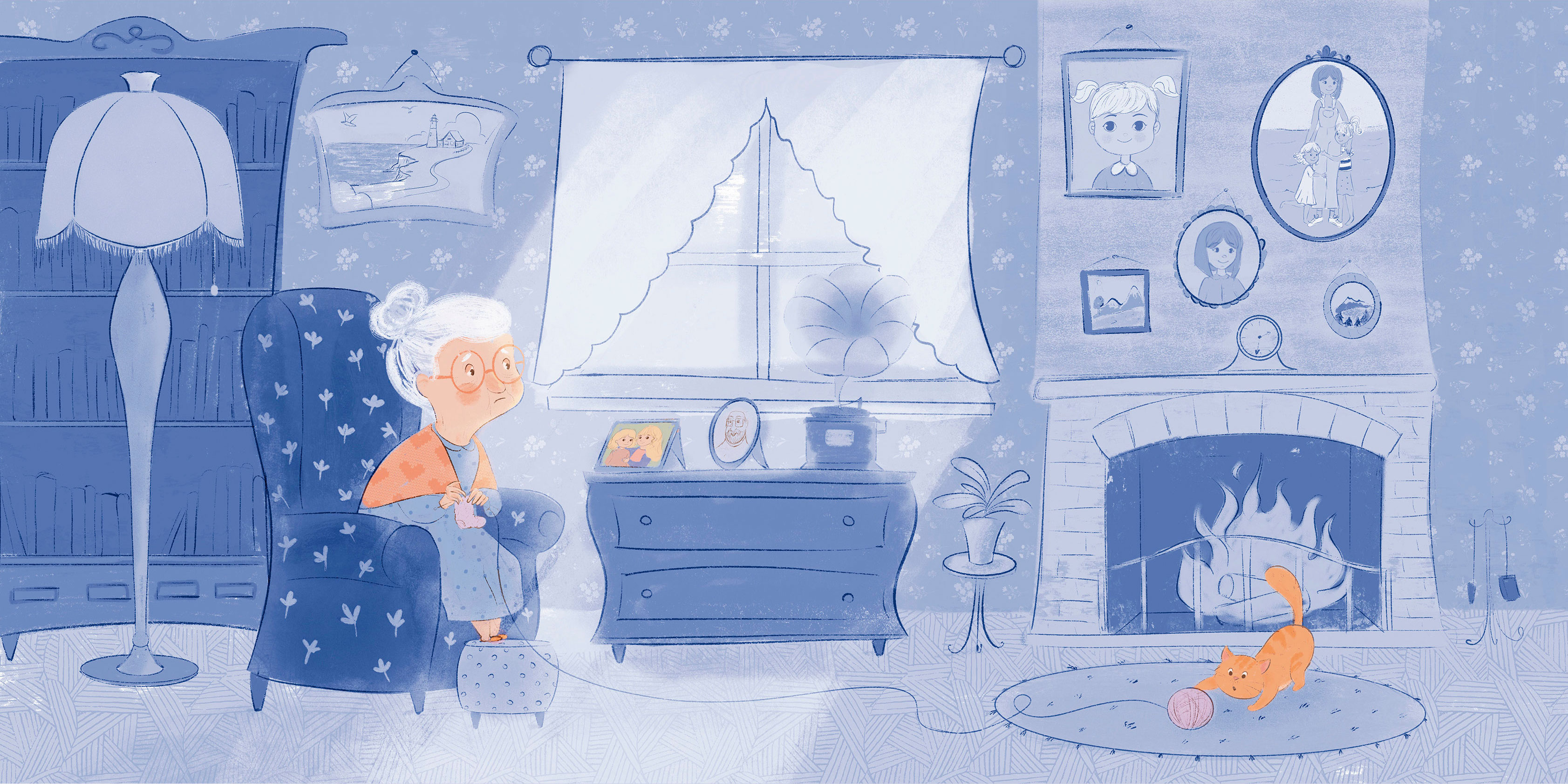 Иллюстрация для детской книги, тихая книга о бабушке