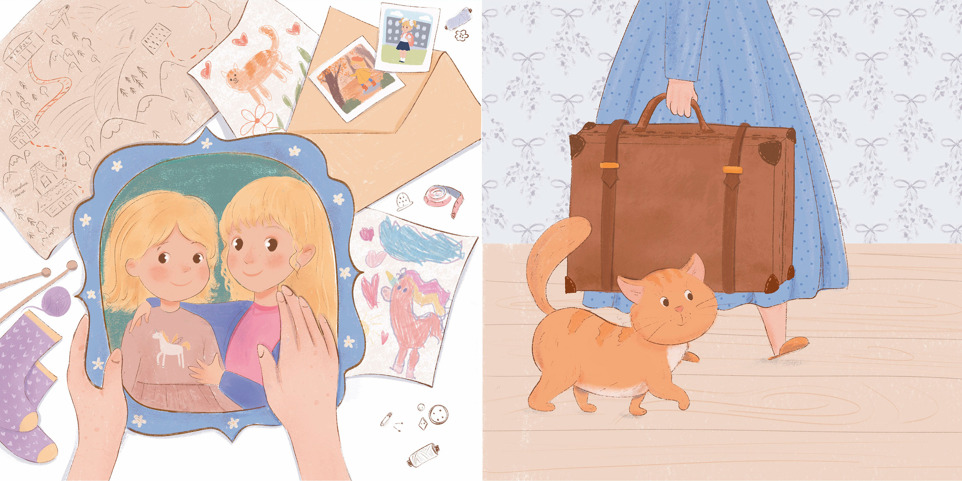 Разворот для детской книги о бабушке и её путешествии