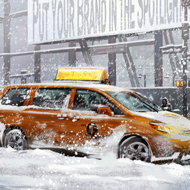 Snowfall in New York City in the evening