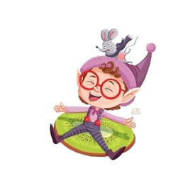 Elf and Mouse on a Kiwi