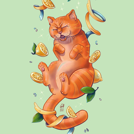 Стикер Котик с лимонами