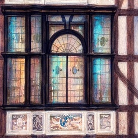 Английский домик мой пленэр из окна кофейни